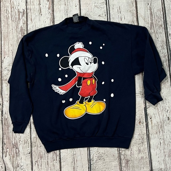 Vintage 1990s Mickey Mouse Disney Christmas Ugly Sweater Party Sweatshirt - Picture 1 of 4